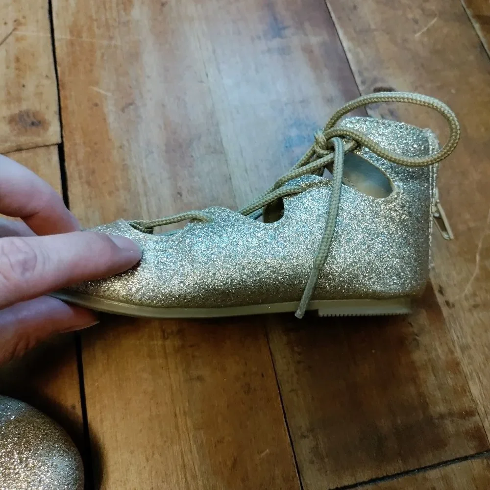 Carters size 7 dress shoes gold glitter lace up birthday shoes special occasion